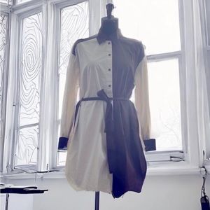 & Other Stories Cotton Color Block Shirt Dress/ White and Brown XS/S